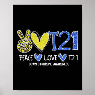 Vrede Liefde T21 Blauwe Gele Lint Down Syndroom Wa Poster