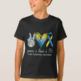 Vrede Liefde T21 Down Syndroom Bewustzijn Blauw Ge T-shirt