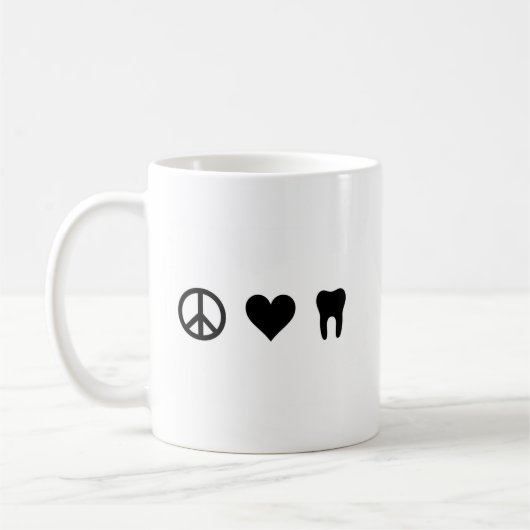Vrede, liefde, tandheelkunde koffiemok (Links)
