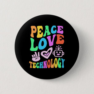 Vrede Liefde Technologie Retro Computer Teach Ronde Button 5,7 Cm