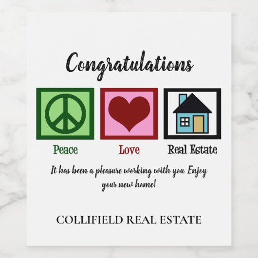 Vrede Liefde Vastgoed Huis Verwarming Felicitaties Wijn Etiket (Enkel label)