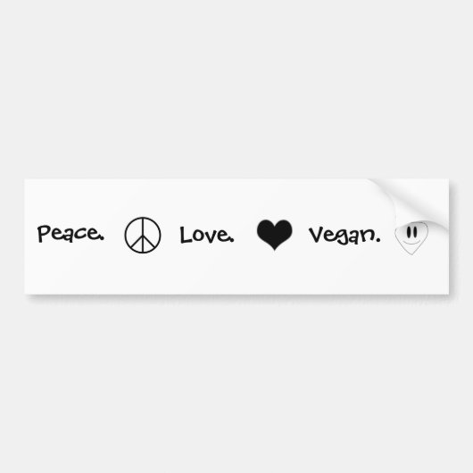 Vrede, liefde, Vegan Bumpersticker (Voorkant)