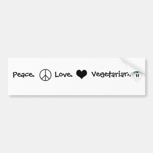 Vrede, liefde, vegetariër bumpersticker (Voorkant)
