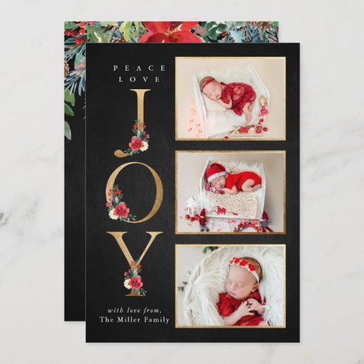 Vrede Liefde Vreugde Festieve Winter Bloemisterij Feestdagenkaart (Voorkant / Achterkant)