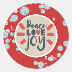 VREDE LIEFDE VREUGDE Kerst Glitter Kraft Vakantie Ronde Sticker