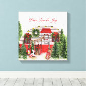 Vrede Liefde & Vreugde Kerstmis Camper Canvas Afdruk (Insitu (Houten vloer))