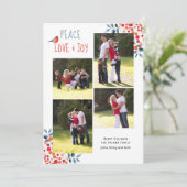 Vrede, liefde, vreugde Kerstmis koraal vier fotoka Kaart (Staand voorkant)