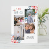 Vrede, liefde, vreugde Kerstmis vier foto collage Kaart (Staand voorkant)