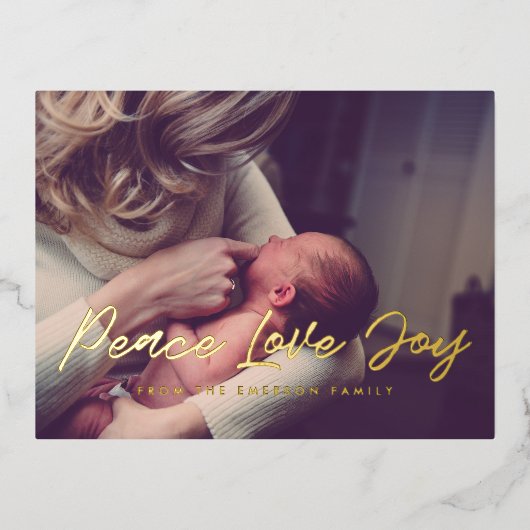 Vrede Liefde Vreugde moderne foto Folie Feestdagen Briefkaart (Voorkant)