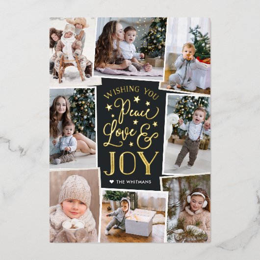 Vrede, Liefde & Vreugde | Multi Foto Collage Folie Feestdagenkaart (Voorkant)