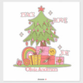 Vrede, Liefde & Vreugde - Retro Kerstboom op Roze Sticker (Vel)