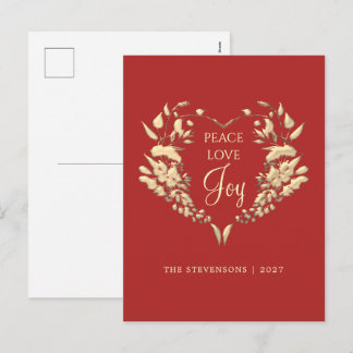 Vrede Liefde Vreugde Rood Goud Bloem Kerstmis Feestdagenkaart