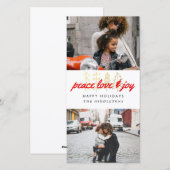 Vrede Liefde & Vreugde Rood Schrift Twee Foto's Feestdagenkaart (Voorkant / Achterkant)