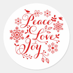 Vrede, Liefde, Vreugde, Vrolijk Kerstfeest Ronde Sticker