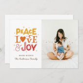 Vrede liefde vreugde. Winter Kerstmis belettering  Feestdagenkaart (Voorkant / Achterkant)