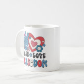 Vrede liefde & vrijheid koffiemok (Voorkant links)