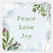 Vrede, Liefde, Vrolijkheid Rustic Kerst Pijnboom G Vierkante Sticker (Voorkant)