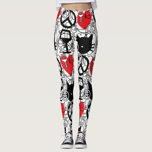 Vrede, liefde, wijn en katten leggings (Voorkant)