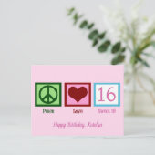 Vrede Liefde Zoete 16 Mooie Roze 16e Verjaardag Briefkaart (Staand voorkant)