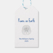 Vrede met kerstbeugels en dollazen op aarde cadeaulabel (Voorkant)