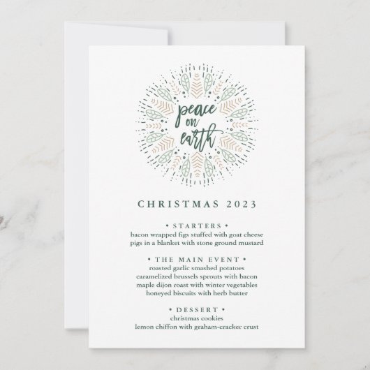 Vrede op aarde | Aangepast kerstdiner menu Kaart (Voorkant)
