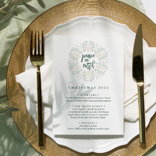 Vrede op aarde Aangepast kerstdiner menu Kaart