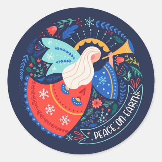 Vrede op aarde Angel Design Ronde Sticker (Voorkant)