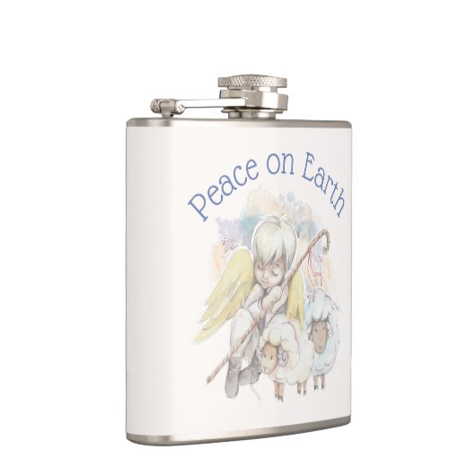 Vrede op Aarde Angel Shepherd met lammeren Heupfles (Rechts)