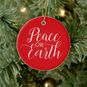 Vrede op aarde Bijbel Verzen Rood en Wit Kerstmis Keramisch Ornament