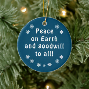 Vrede op Aarde Blauwe Snowflake Keramisch Ornament