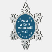 Vrede op Aarde Blauwe Snowflake Tin Sneeuwvlok Ornament (Rechts)