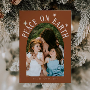 Vrede op Aarde Boog Foto Terracotta Kerstmis Feestdagenkaart