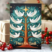 Vrede op aarde duikt in bomen feestdagen kaart