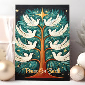 Vrede op aarde duikt in bomen feestdagen kaart