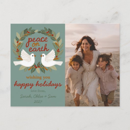 Vrede op Aarde Duiven Kerstmis CUSTOM FOTO Feestdagenkaart (Voorkant)