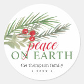 Vrede op Aarde feestelijke kerstgroen Ronde Sticker (Voorkant)