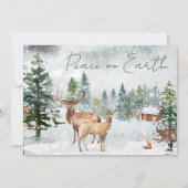 Vrede op aarde Foto Snowy Forest Deer Scripting Feestdagenkaart (Voorkant)