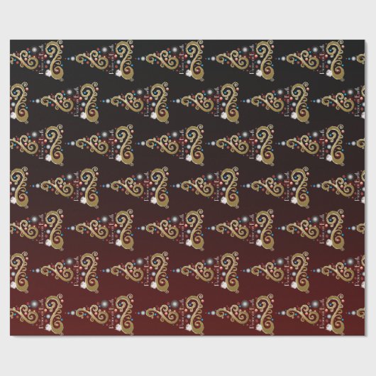 Vrede op aarde: gouden kerstboompatroon cadeaupapier (Vlak)