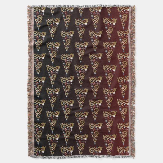 Vrede op aarde: gouden kerstboompatroon deken (Voorkant Verticaal)