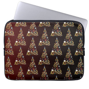 Vrede op aarde: gouden kerstboompatroon laptop sleeve