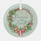Vrede op Aarde in Kerstkrans Glas Ornament (Voorkant)