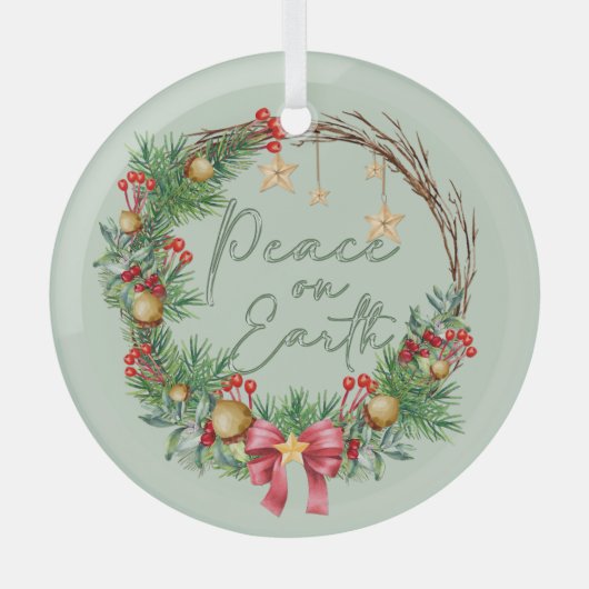 Vrede op Aarde in Kerstkrans Glas Ornament (Voorkant)