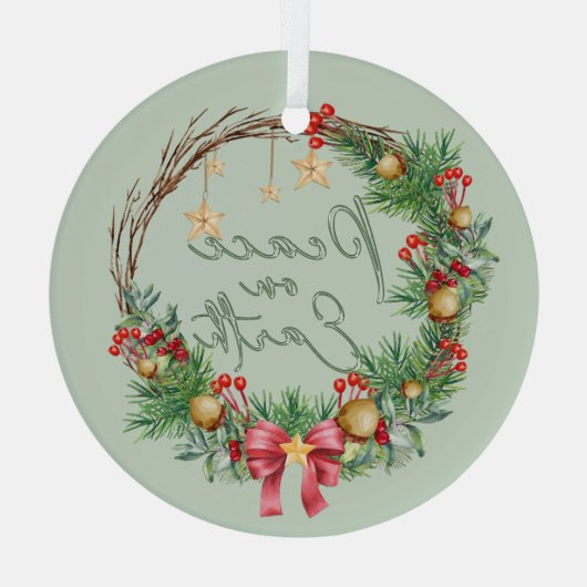 Vrede op Aarde in Kerstkrans Glas Ornament (Achterkant)