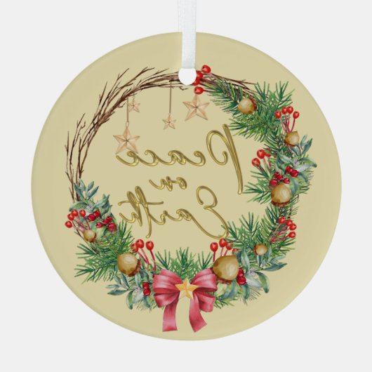 Vrede op aarde Kerstkrans Glas Ornament (Achterkant)