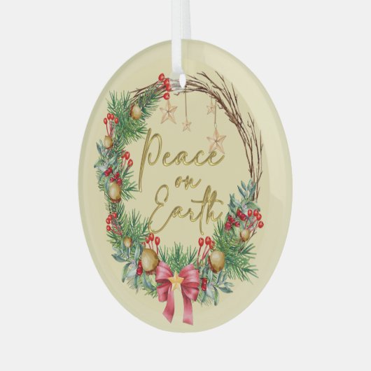 Vrede op aarde Kerstkrans Glas Ornament (Voorkant links)