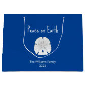 Vrede op Aarde Kerstmis Strand Zand Dollar Blauw Groot Cadeauzakje (Voorkant)