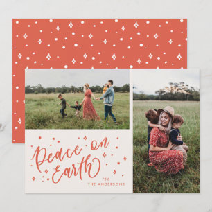Vrede op Aarde Lettering Christmas Two Foto Feestdagenkaart