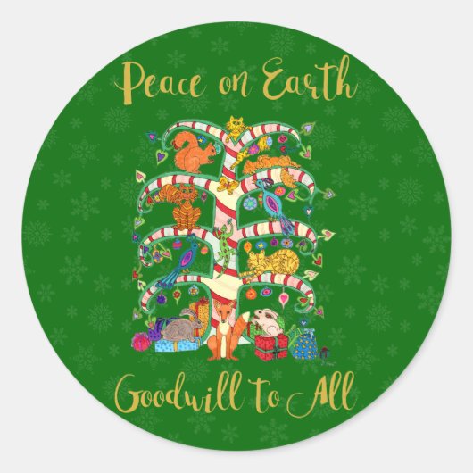 Vrede op aarde Leuke dierlijke boom van het leven  Ronde Sticker (Voorkant)