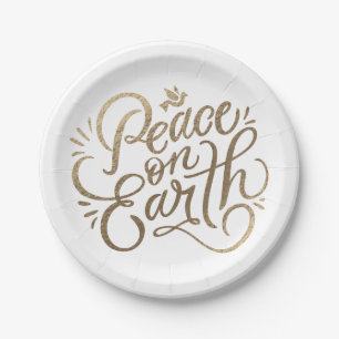 Vrede op aarde met duif faux-gold modern script papieren bordje
