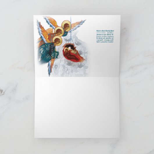 "Vrede op aarde" met engel en kerststal Feestdagen Kaart (Binnen)